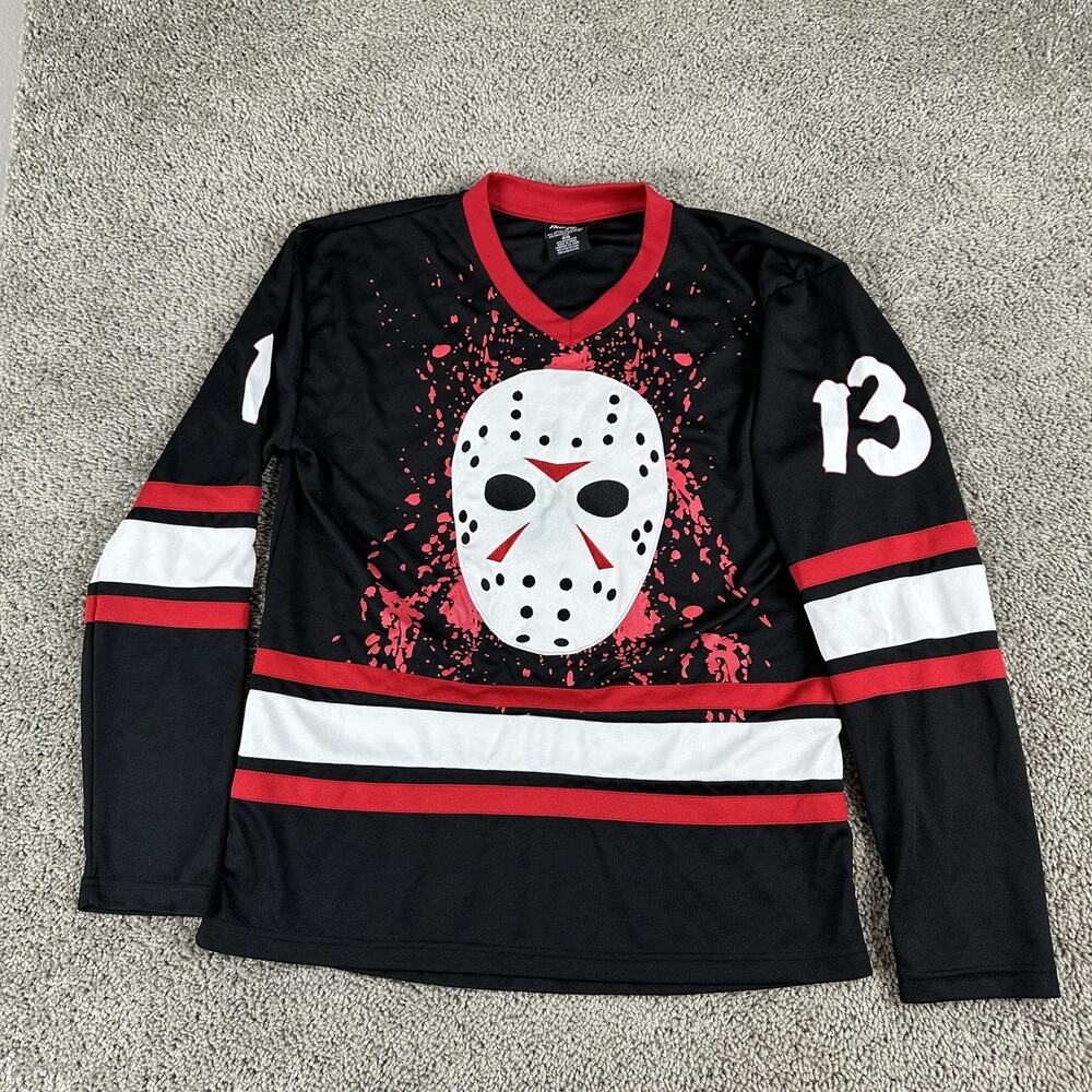 Friday the 13th Shirt Mens Medium Black Red Jason Voorhees Hockey Jersey Graphic